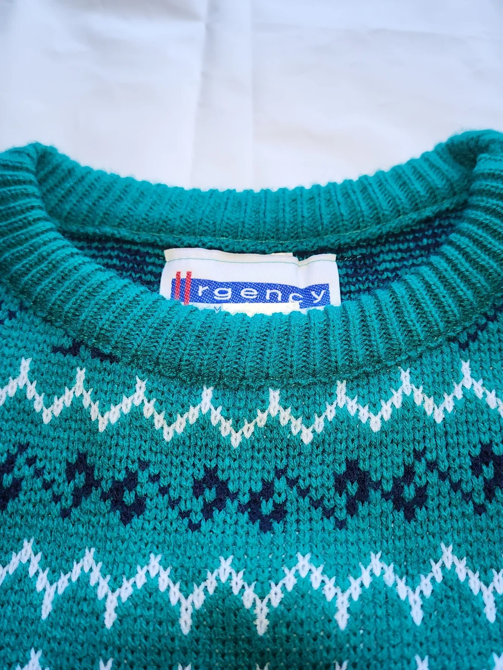 VTG URGENCY Women's Knit Sweater Multi-pattern  Geometric Rows Green Size Xlarge